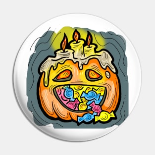 Scary Halloween pumpkin monster face head. Pin