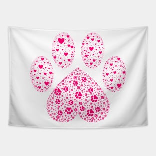 Pink Animal Paw with Hearts Tapestry