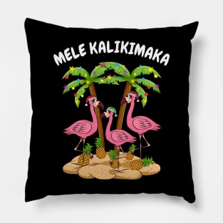 Mele Kalikimaka Merry Christmas Hawaiian Pink Flamingo Pillow