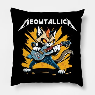 Meowtallica white text Pillow