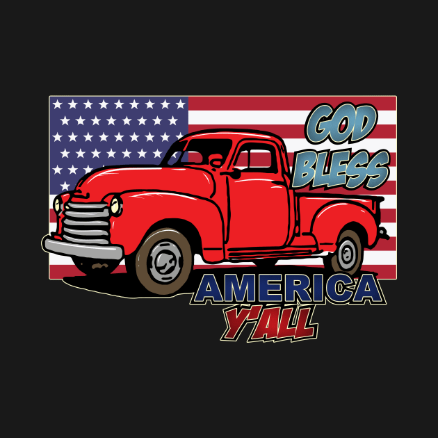 God Bless America Y'all - 4th of July American Flag Americana by ScottsRed