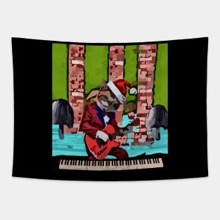 watercolor guitar and piano playing cat Tapestry