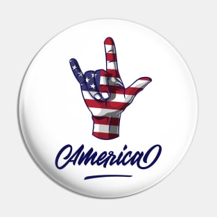 I Love You Hand Sign Gesture USA American Flag Cute Pin