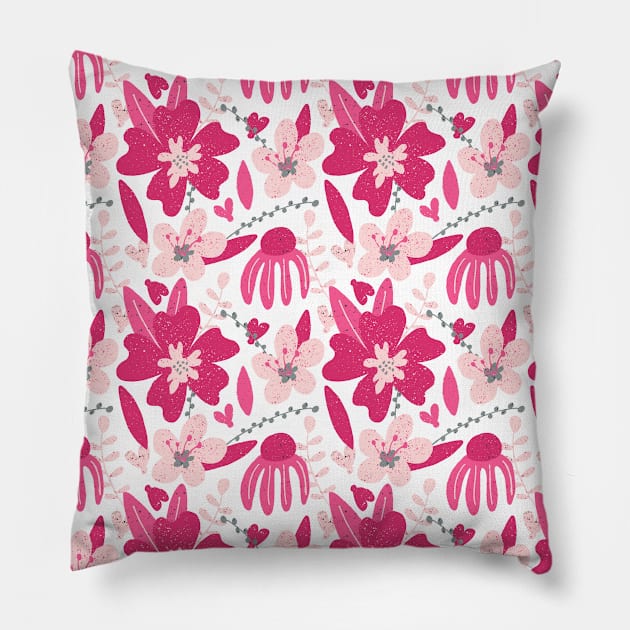 Wild Countryside (Fuchsia & White) Pillow by Cascade Patterns