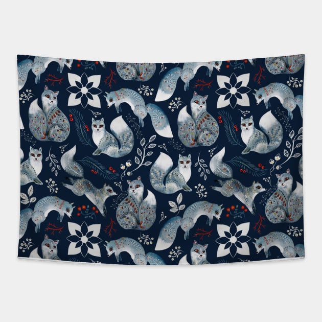 Wild Animal Fox Folk Pattern Tapestry by jodotodesign