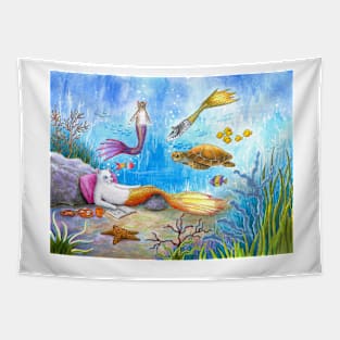 Cat Mermaid 31 Sea Turtle Fantasy Tapestry