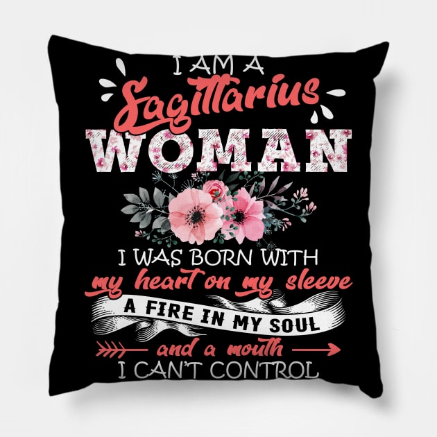 Sagittarius Woman I Was Born With My Heart on My Sleeve Floral Birthday Gift Pillow by Tilida2012