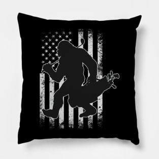 Vintage Ameircan Flag Bigfoot Golf Lover Dad Pillow