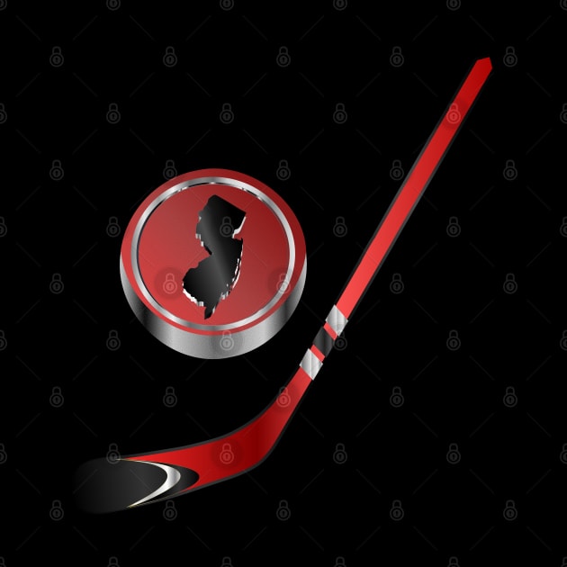 NHL - NJ Red Black Silver White accent Stick and Puck by geodesyn