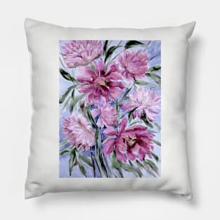 Peonies in Shadow Watercolor Painting Pillow