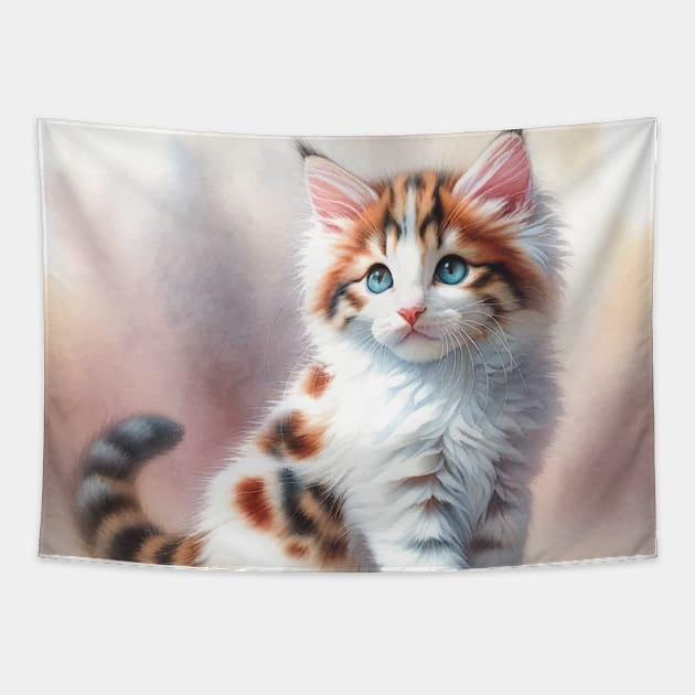 Turkish Van Watercolor Kitten - Cute Kitties Tapestry by Aquarelle Impressions