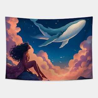 Summer Dream About Whale on Starry Sky Tapestry