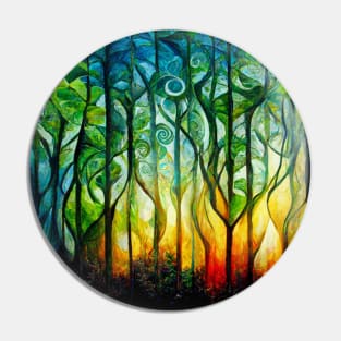 Graphic representation of trees at sunset as the light shines through. Pin