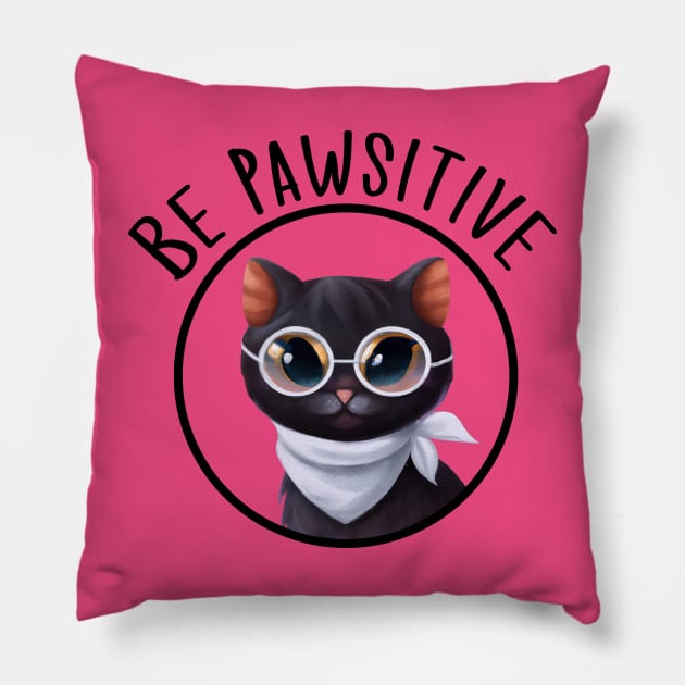 Stay Pawsitive Shirt, Be Pawsitive Shirt, Cat Positivity Shirt, Sarcastic Cat Shirt, cute paw t-shirt, Pawsitive Catitude, Funny Cat Lady Gift, Cat Mom Shirt Gift, Nerd Cat Shirt, Funny Nerdy Cat, Cute Nerd Cat Shirt, Cute Nerd Shirt, Cat Owner Gift Tee Pillow by GraviTeeGraphics