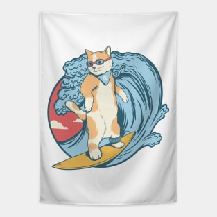 cat love surfing Tapestry