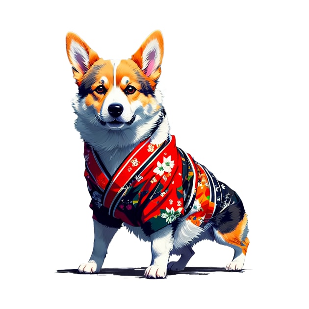 Charming Corgi in Red Yukata by fur-niche