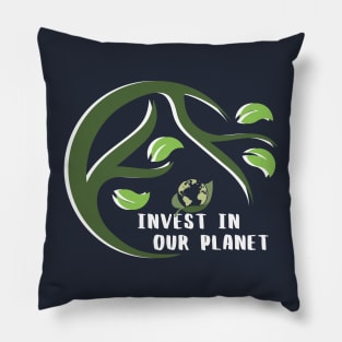 Invest In Our Planet Earth Day Planet On A Leaf Pillow