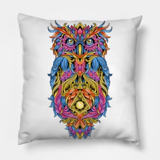 Magic Owl - Colorful Fantasy Bird Art Pillow