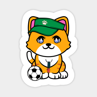 Funny orange cat is a soccer coach Magnet