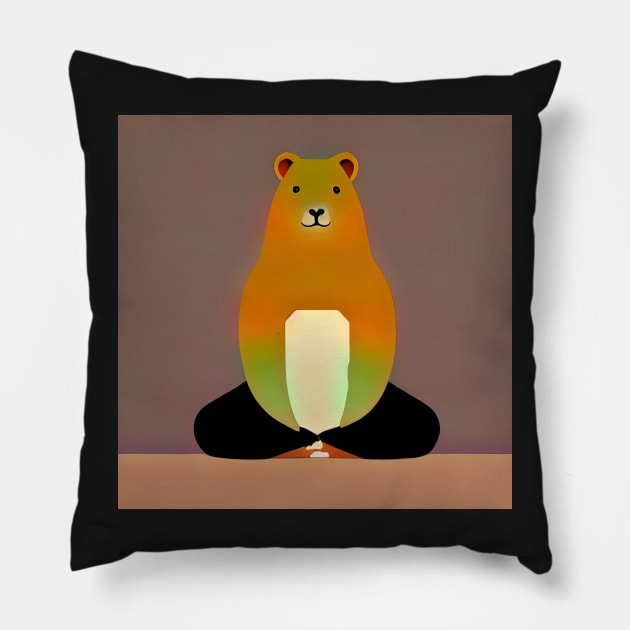 Meditating Capybara in Lotus Pose illustration for peace Pillow by SubtleSplit