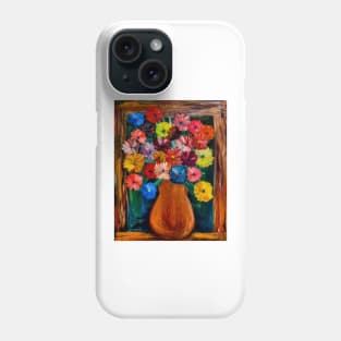 Some abstract mixed flowers in a metallic vase Phone Case