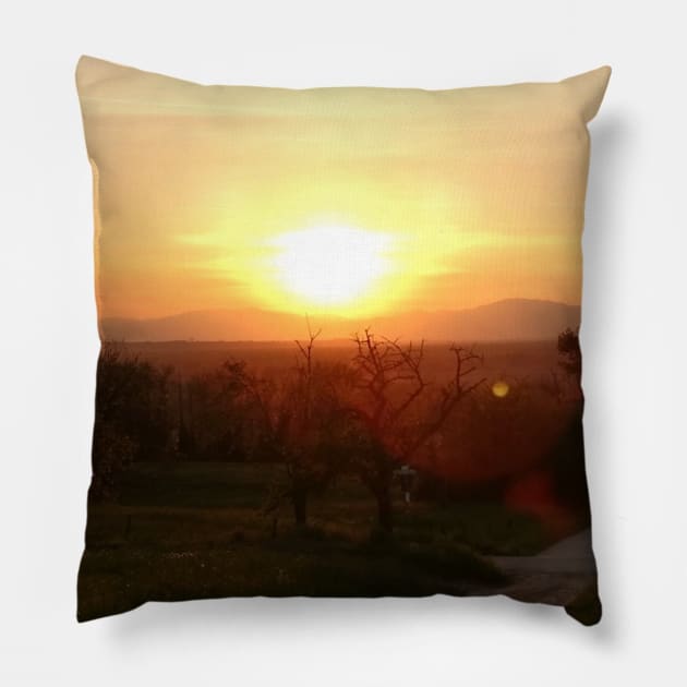 Sunset over Vosges Mountains Pillow by Crea Twinkles