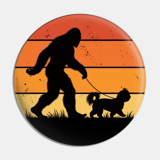 Bigfoot Walking Shih Tzu Puppy Vintage Sunset Dog Lover Hiking Pin