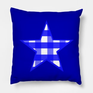 Cobalt Blue and White Buffalo Plaid Star Pillow