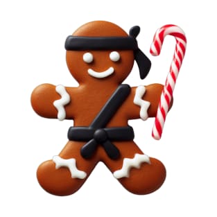 Funny Ninja Gingerbread Man Cookie Candy Cane Sword T-Shirt