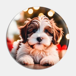 Havanese Puppy with Christmas Holiday Gifts Pin