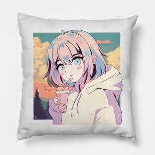 Cute anime boba girl Pillow