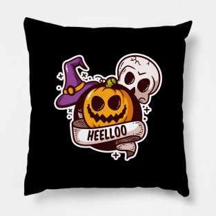 Pumpkin, Skull, and Hat Wizard Halloween Pillow