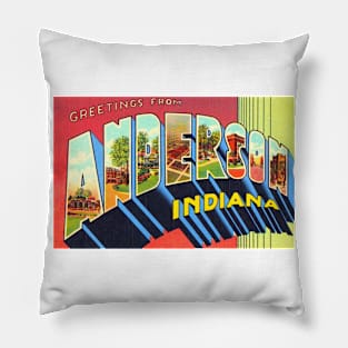 Greetings from Anderson Indiana - Vintage Large Letter Postcard Pillow