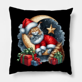 Maine Coon Cat On The Moon Christmas Pillow