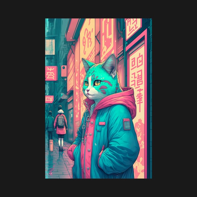 A cat wearing a green hoodie by KoolArtDistrict