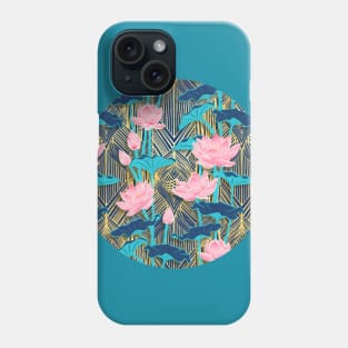 Art Deco Lotus Flowers in Pink & Navy Phone Case