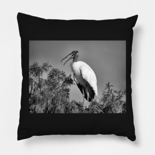 Speaking Stork in Black and White Pillow