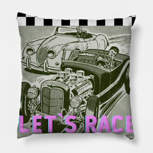 LET`S RACE VINTAGE COMICS OLD CLASSIC RACING CARS Pillow