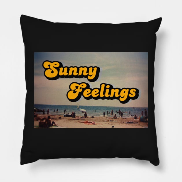 70s Beach Vibe - 'Sunny Feelings' Pillow by woutervanempel