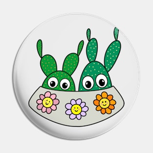 Cute Cactus Design #258: Angel Wings Cacti In Flowery Pot Pin