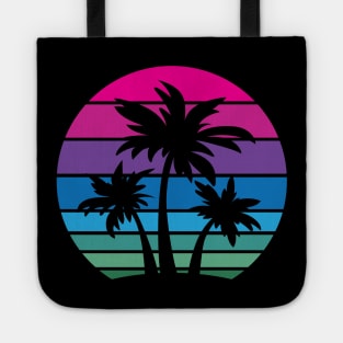 Retro 80s and 90s Tropical Beach Style Palm Tree Sunset Design Tote