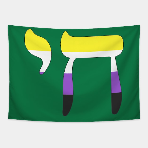 Chai - Jewish Life Symbol (Enby Pride Colors) Tapestry by dikleyt