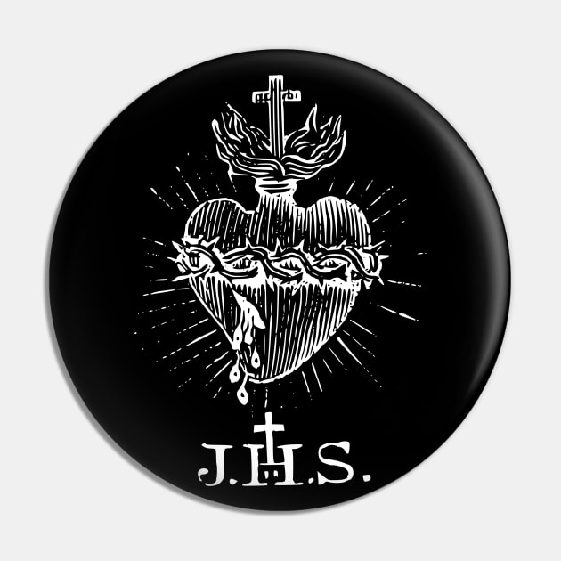 Sacred Heart of Jesus Christ Vintage Engraving Pin by Beltschazar