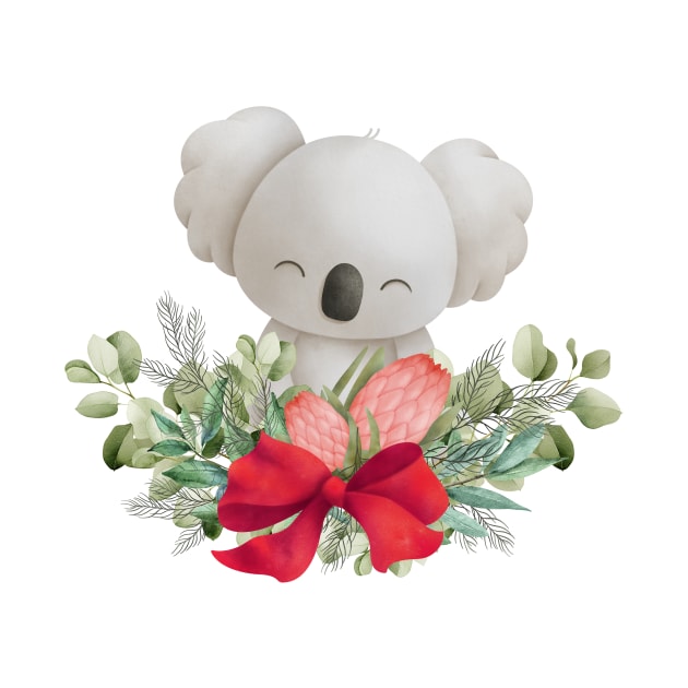 Cute Botanical Christmas Koala by Sandra Herrgott