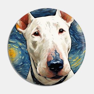 Bull Terrier Dog Breed Painting in a Van Gogh Starry Night Art Style Pin