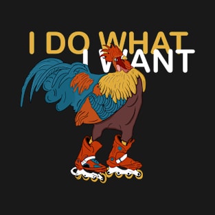 Funny rooster on roller skates T-Shirt