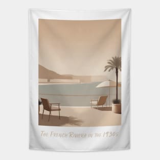 Minimal Retro Vintage French Riviera Getaway Tapestry