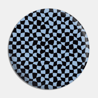 Warped Checkerboard, Black and Light Blue Pin