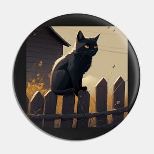 Black Cat on fence sticker Pin