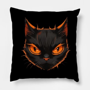 Vintage Halloween Angry Orange And Black Cat Face Funny Halloween Cat Pillow